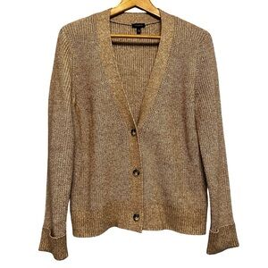 Talbots Tan Ribbed Wool Blend Cardigan Sweater Medium Preppy Office Casual Chic